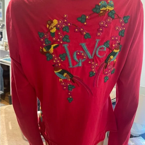 Johnny Was Red Embellished Long Sleeve Blouse - Picture 2 of 5